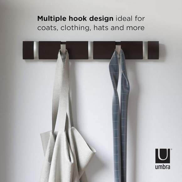 Flip Wall-Mounted Coat Rack with 5 Hooks – Modern, Space-Saving Storage for Hats - Picture 7 of 8